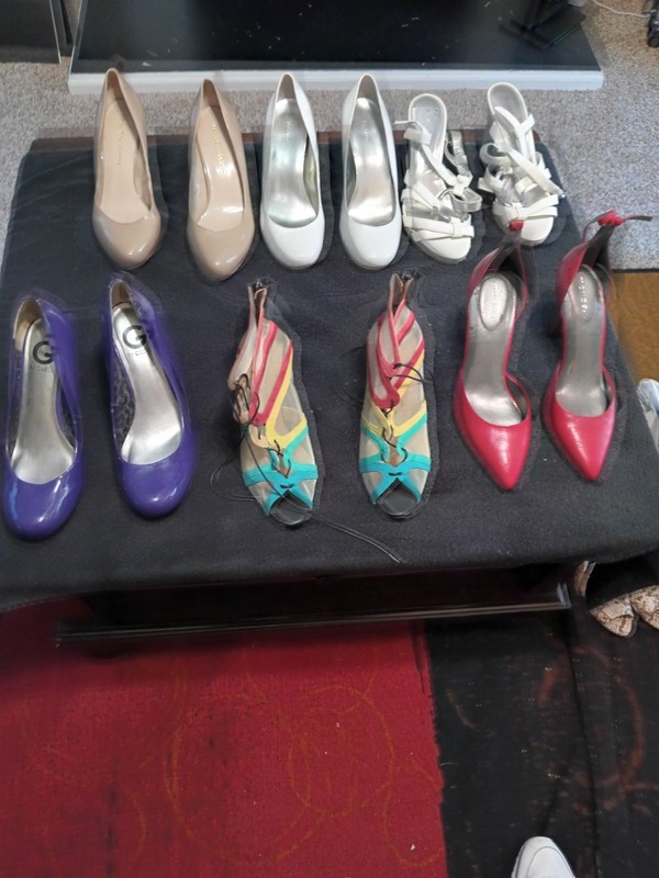 6 pairs of women shoes, size 10; 3 and 4 inch heels