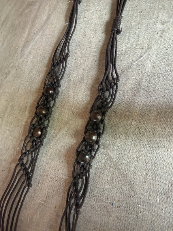 2 Boho Macrame Woven Belt Brown Wood Beads Tassel Tie One Size gallery