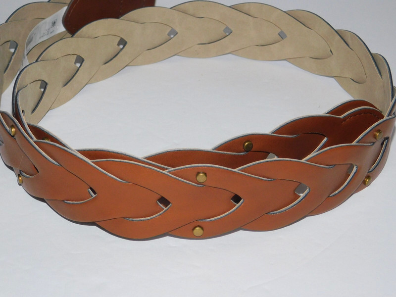 Womens Brown Braid 2X Belt Gold Tone Buckle 49 inches gallery