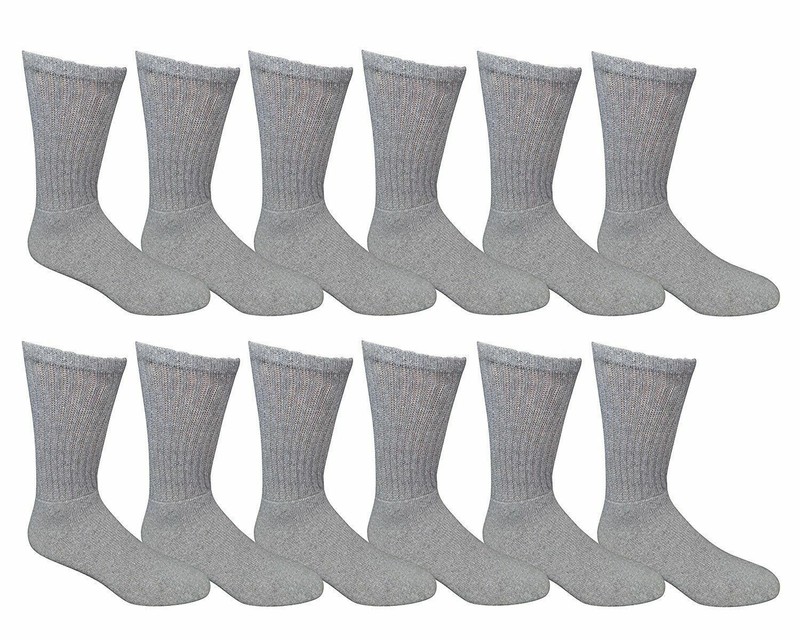 12 Pairs Men's Plain Grey Sports Athletic Cotton Crew Socks Size 10-13 USA gallery