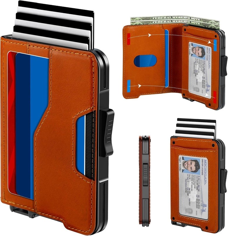 Abby Mens Slim Minimalist Wallet RFID Blocking Pop Up Credit Card Holder Case gallery
