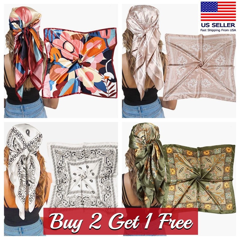 Large Silk Feel Satin Scarf Head Square Wrap Neck Neckerchief Shawl Hair Scarf