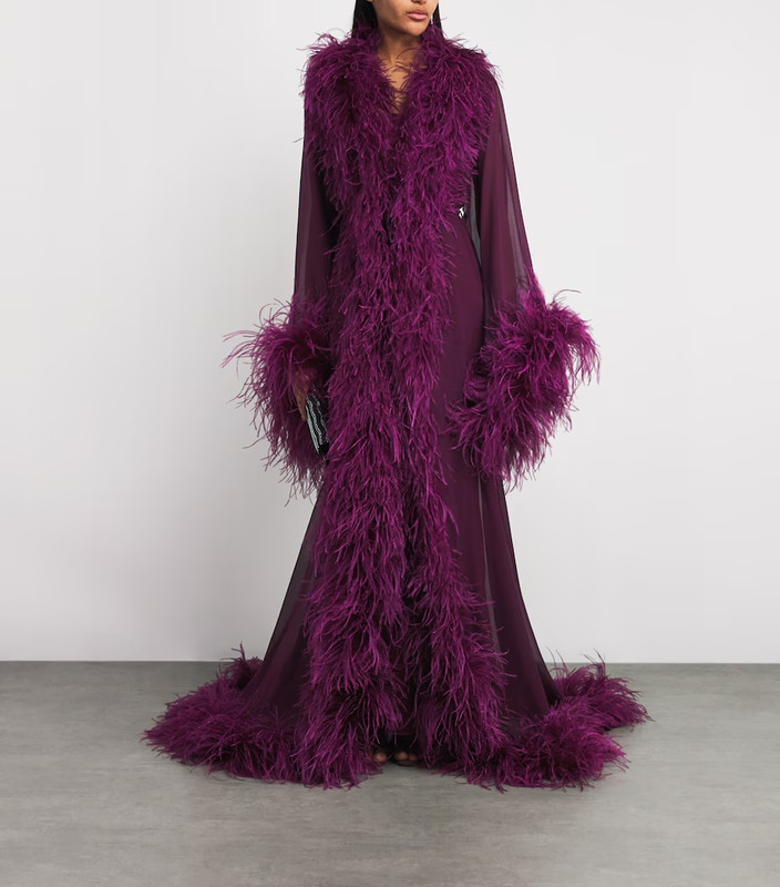 Taller Marmo Chiffon Feather Vedette Maxi Luxury Women’s Dress, Size (8,12),BNWT