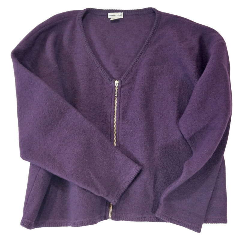 Weathervane Womens Large 100% Wool Purple Zip Front Cardigan Sweater