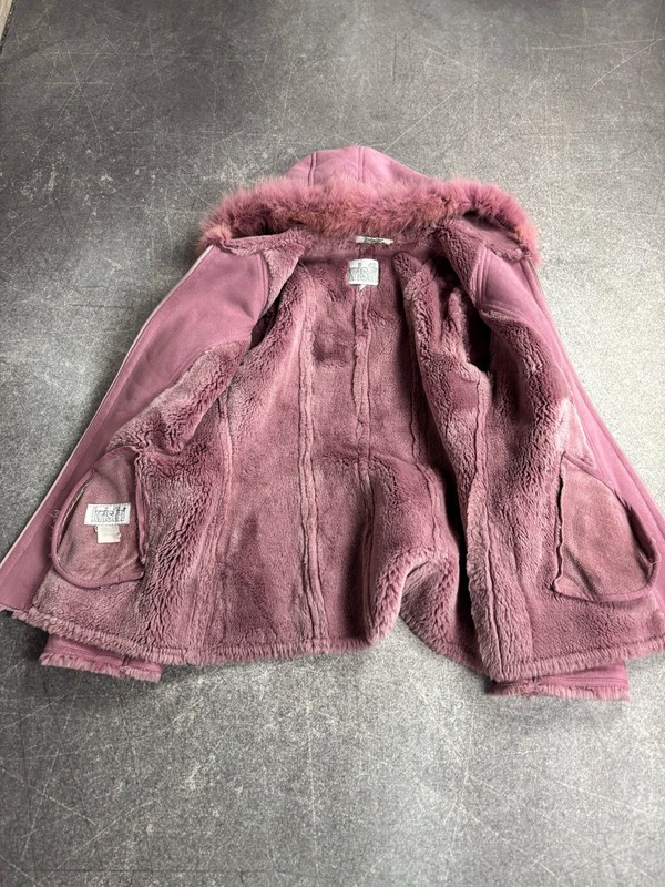 00s Luxury Pink Shearling Sheepskin Jacket Hooded Fur Coat Women's Y2K gallery