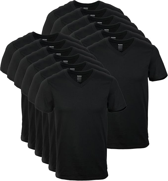 12-Pack Gildan Men’s V-Neck T-Shirts LARGE Black Cotton Short Sleeve Style G1103