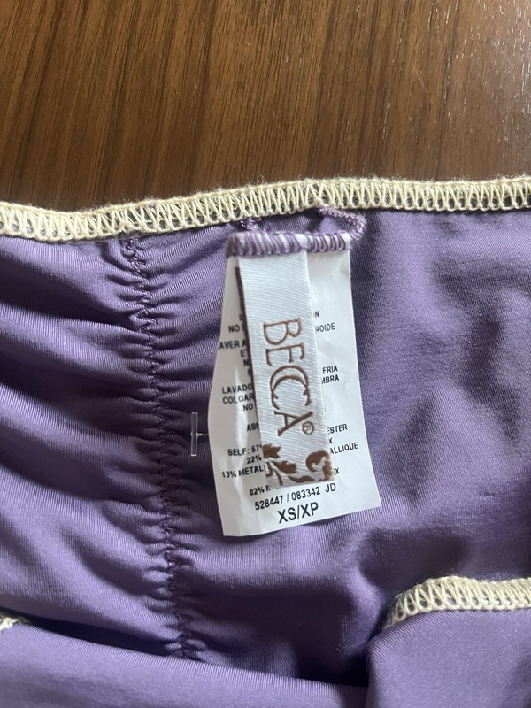BECCA Rebecca Virtue Striped Metallic Bikini Bottom Lined Stretch XS Purple gallery