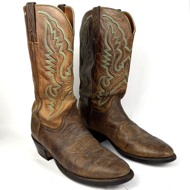 Lucchese 2000 Brown Bullhide Leather Round Toe T3253R Mens Cowboy Boots sz 9.5D