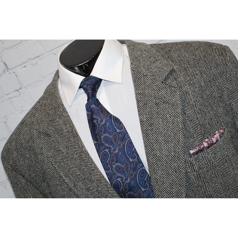 Vintage English Manor Sport Coat Men 50 Reg Gray Herringbone Tweed Wool Blazer gallery