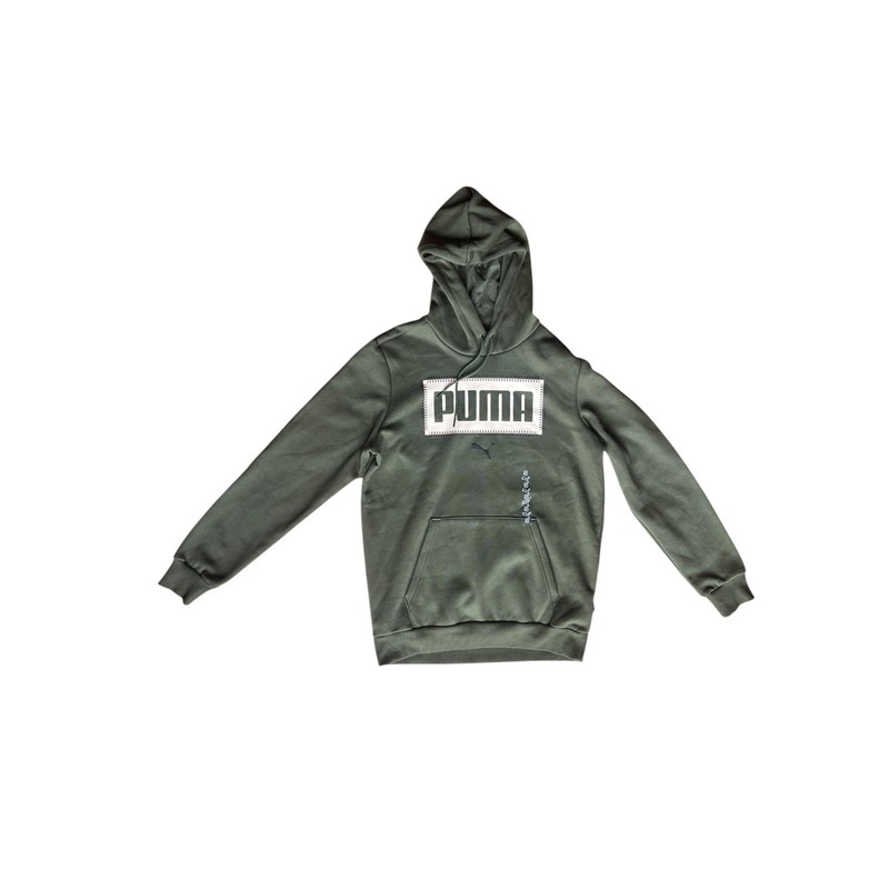 Puma NWT Men's Stitch Logo Hoodie Sweatshirt Dark Olive Logo Pullover Size S gallery