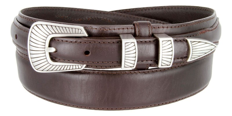 Oil Tanned Leather Ranger Belt Engraved Sterling Silver Sun Rays Buckle(Brown…