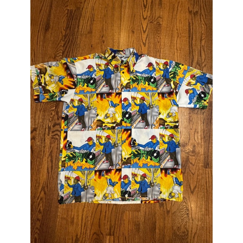 Up Ro’s Graffiti Hip Hop Print Button Up Shirt Mens L DJ Breakdance Streetwear