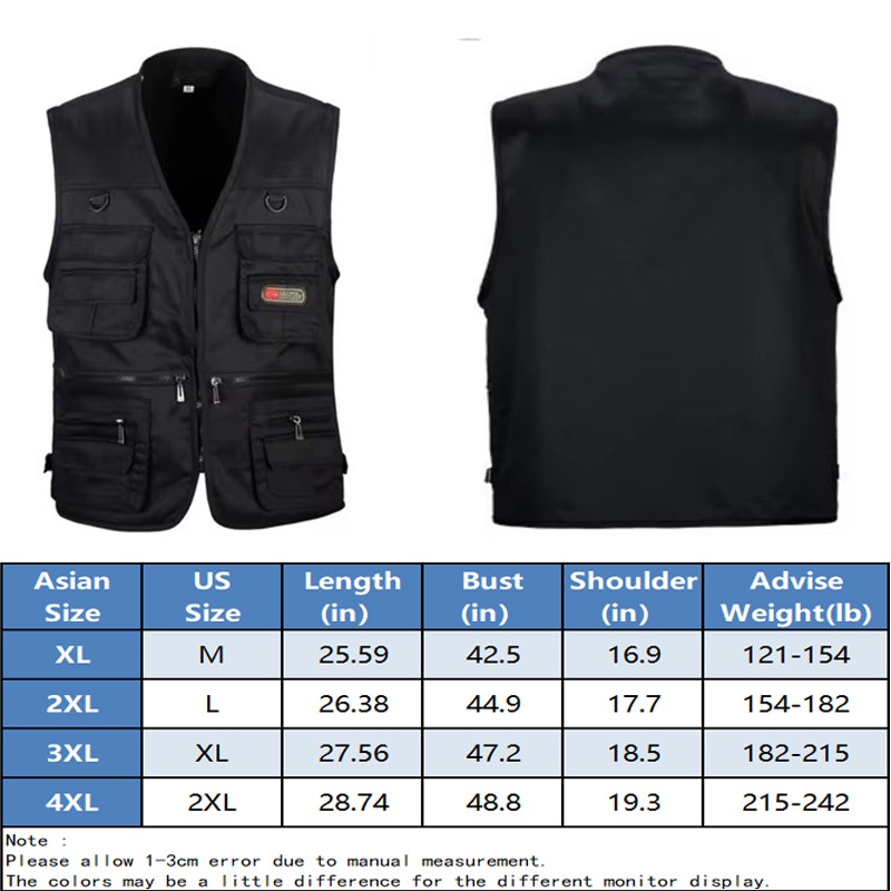 Mens Vest Cargo Multi Pocket Utility Fishing Hiking Outdoor Gilet Waistcoat Tops