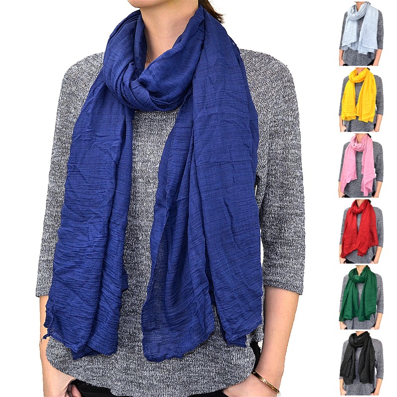 72″ Long Solid Color Light Weight Thin Wrinkled Scarf Shawl Wrap Classic Fashion