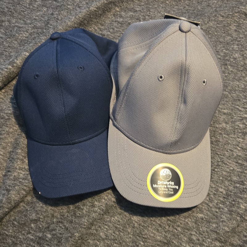 Athletic Works Unisex Solid Baseball Cap Lot 2 Blue Gray Sizes S/M L/XL