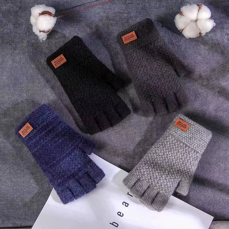 Winter Alpaca Wool Fingerless Gloves Thermal Men Knitted Half Finger Mitten Lot gallery