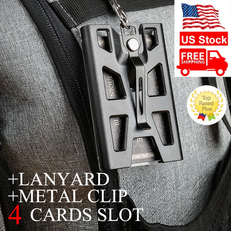 ID Badge Holder with Lanyard Clip 4 Card Slot Heavy Duty Wallet Vertical Case