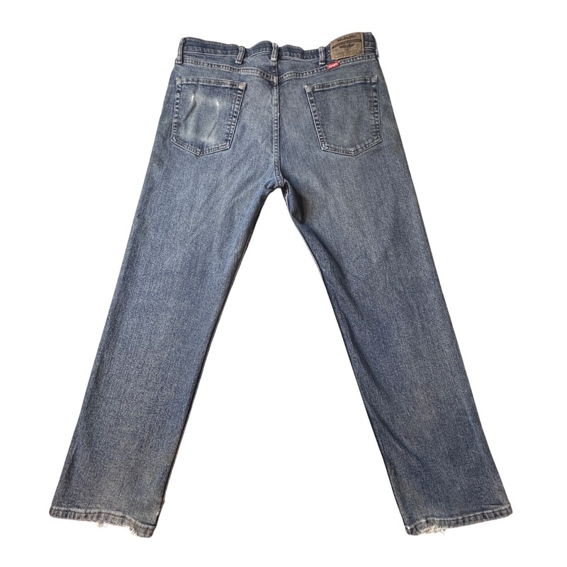 Wrangler Jeans Mens 36x29 Blue Regular Fit 96CFW Straight Leg Stretch Distressed gallery