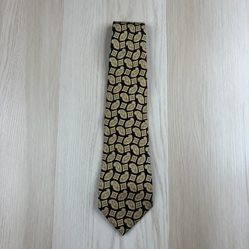 Robert Talbott Silk Tie Best of Class Gold Black Paisley Print Necktie 57×4 Inch