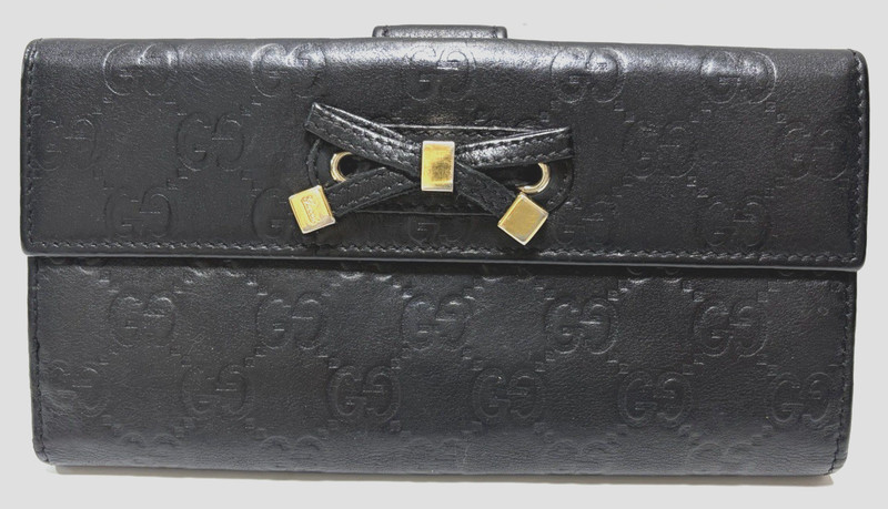 Gucci Long Wallet GG Simma Princy Ribbon Leather Black Double Hook
