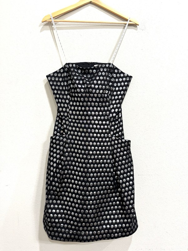 Lilly Pulitzer Strapless Pleated Mini Dress Size 10 Black With Silver Polkadot