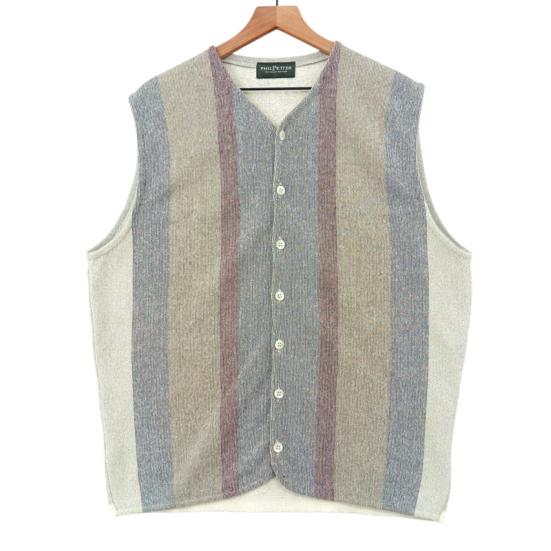 Phil Petter Knitwear Edition Vest Mens XL Fit (47″ Chest) Pastel Button Up Layer