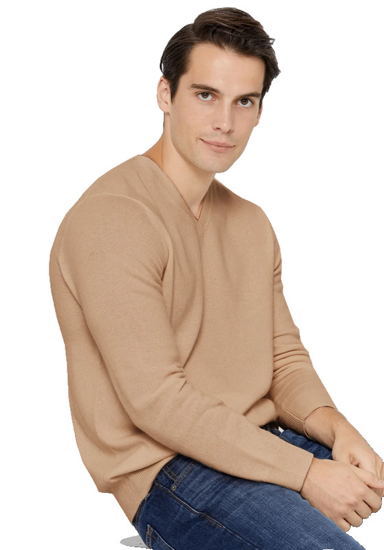 State Cashmere Men's Basic V Neck Sweater Camel Brown Size XXL Long Sleeve NEW gallery