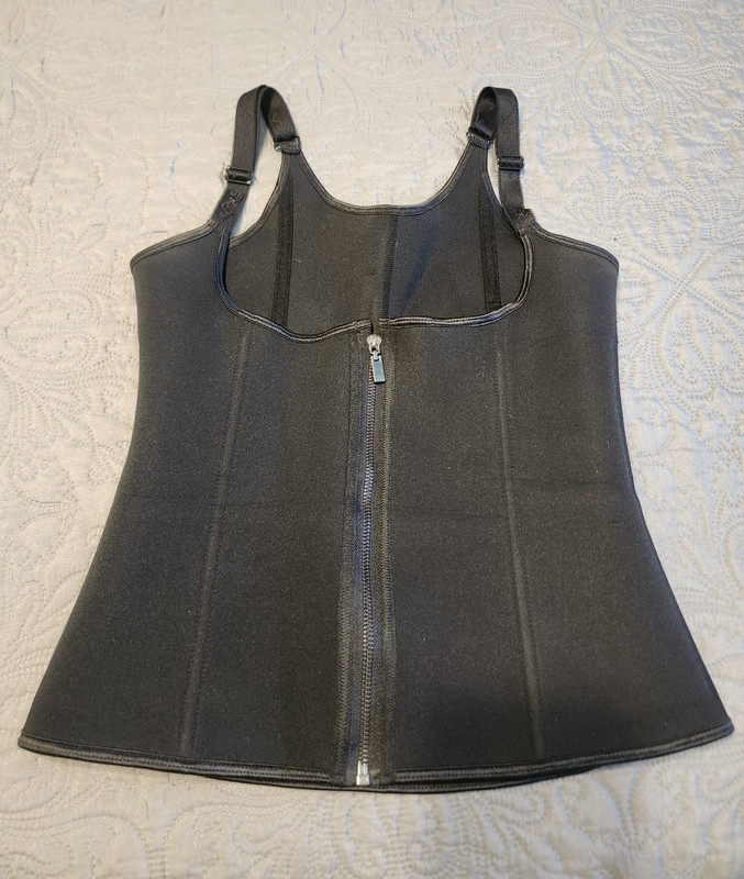 Women’s Black Neoprene/Nylon Corset Top Waist Trainer L Zip Hook & Eye Straps