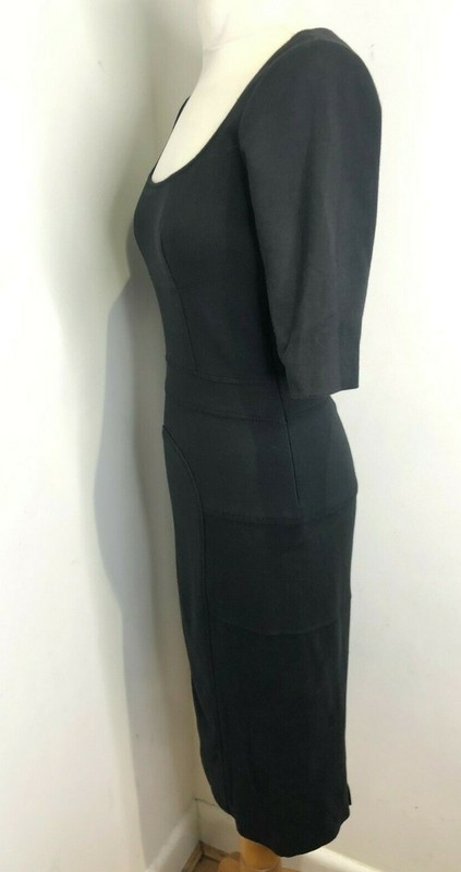 Amanda Wakeley black wool jersey scoop neck midi dress UK 10 VGC silk lined gallery