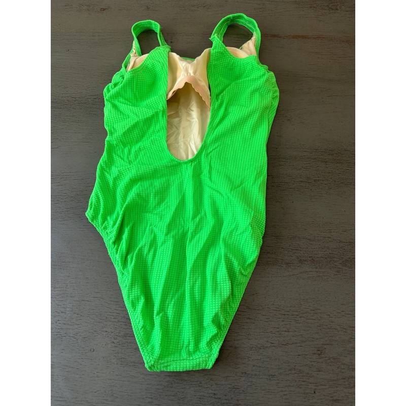 Maillot by Bali Body ID Neon Green Waffle Knit One Piece Swimsuit Vintage 14 gallery