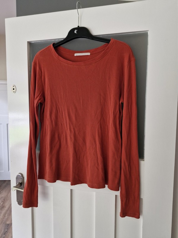 Peruvian Connection 100% Prima Cotton Long Sleeve Ribbed Top orange pumpkin S