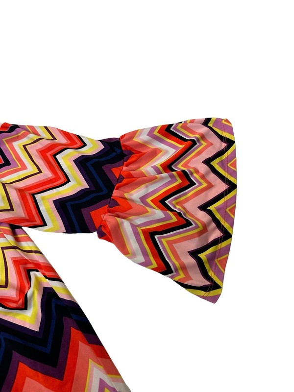 Trina Turk Retro Off The Shoulder Zig Zag Mini Swing Dress Flared Sleeve gallery