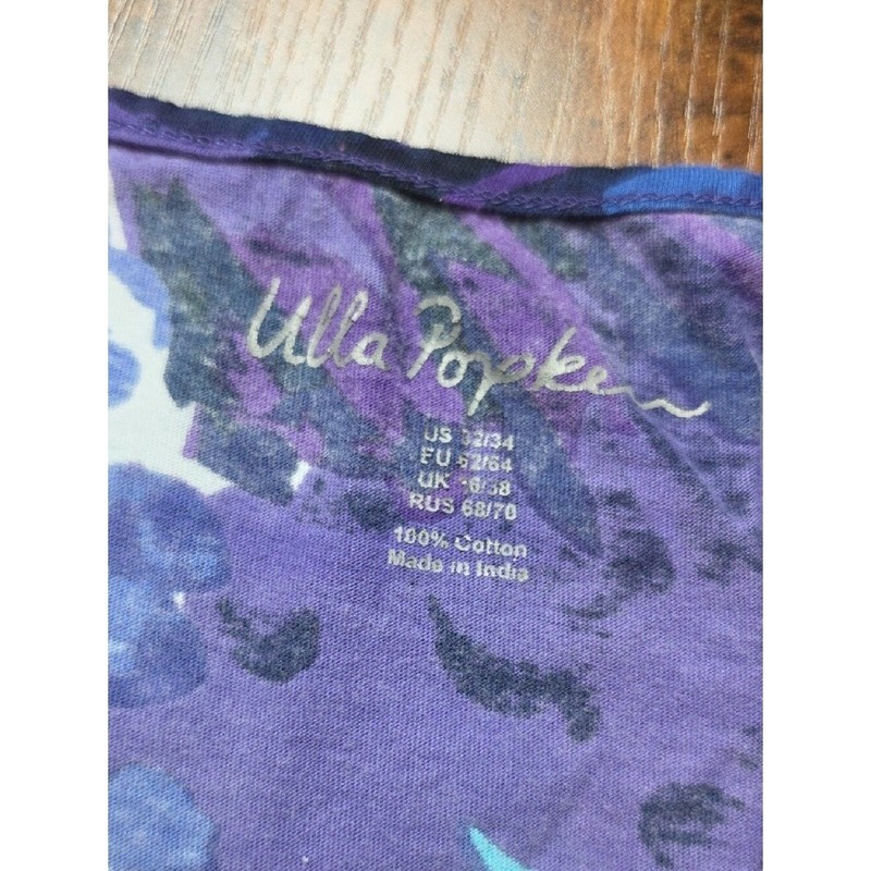ULLA POPKEN | Purple Floral Artsy Cotton Tunic Boxy Tee Plus | 32 34 5X 6X gallery