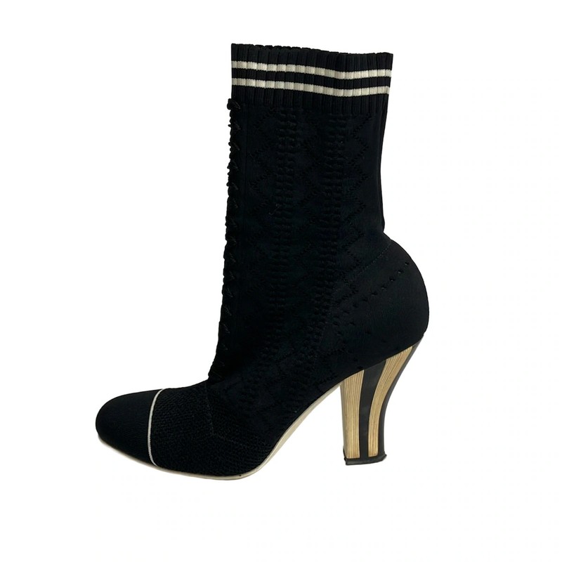 FENDI Black White Chemical Fiber Women’s Boots