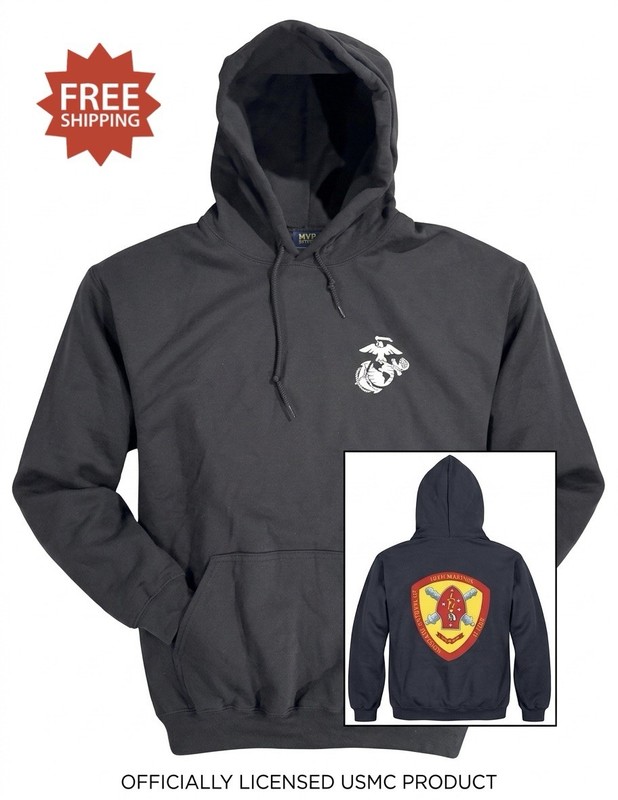 US MARINE CORPS USMC “10TH MARINES REGIMENT 2ND DIVISION” BLACK HOODIE – Size XL