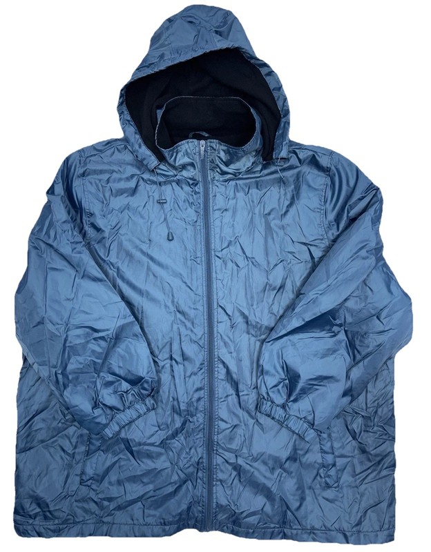 TOTES Men Size 2XL Fleece Lined Blue Windbreaker Rain Jacket Removable Hood