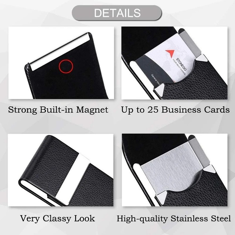 Business Card Holder Case - Slim PU Leather Metal Pocket Card Holder with Magnet gallery
