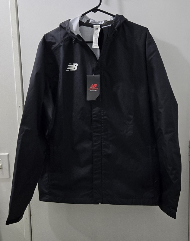 New Balance Team Rain Jacket Black M Hooded Full Zip 100% Recycled Polyester