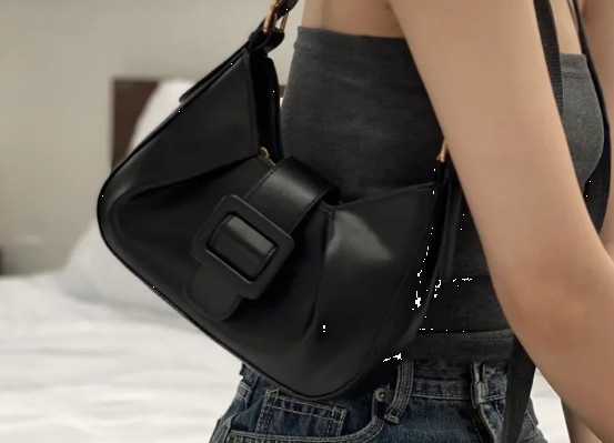 Black belt trendy half-moon shoulder bag
