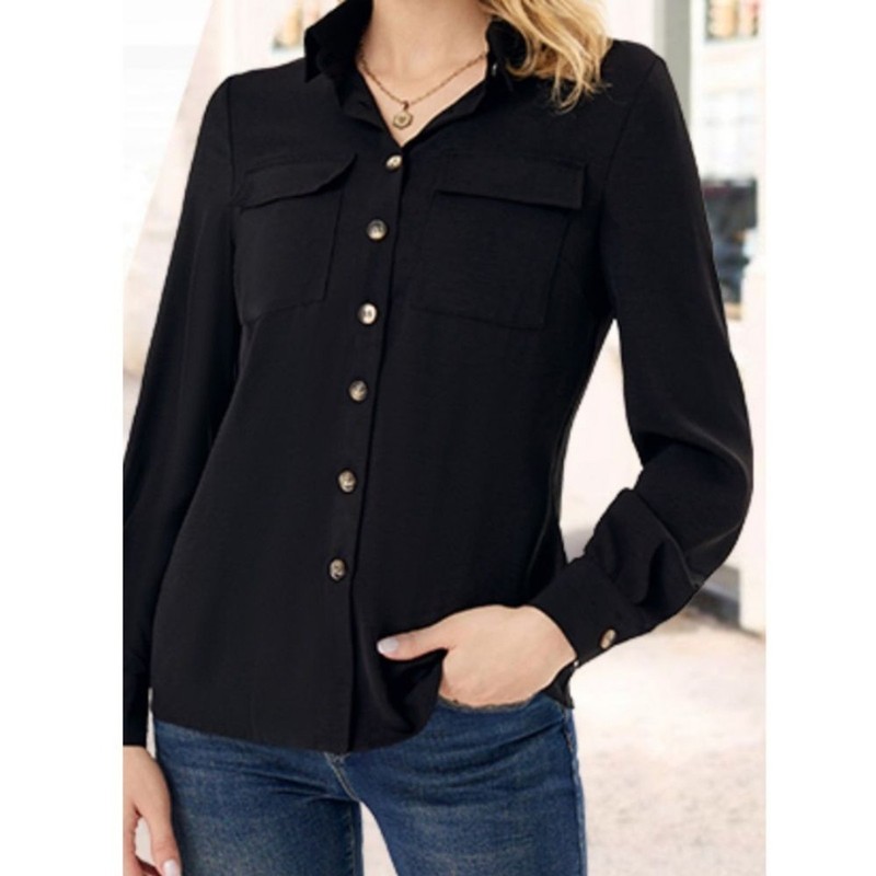 NEW Christopher & Banks Shirt Buttons Down Black Size Small