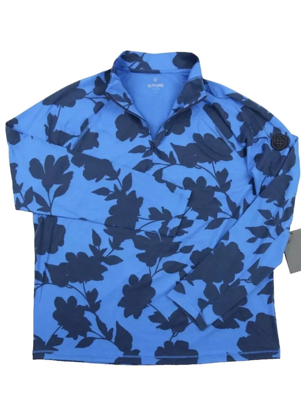 NWT $155 G/Fore Mens 1/4 Zip Racer Tonal Floral Luxe Blue Mid Layer Pullover XL