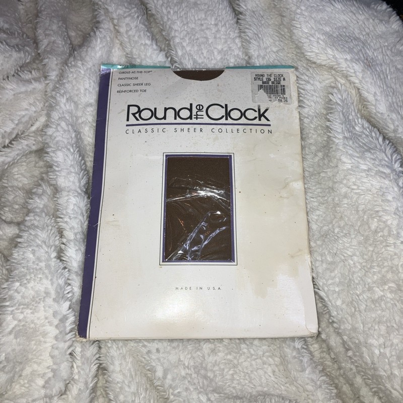 Round the Clock Pantyhose Sheer Control Top Sandaltoe Copper Brown Sz B Vtg 1990
