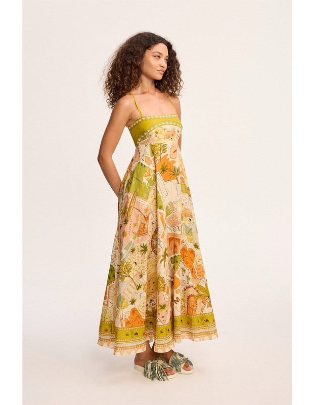 Alemais Linen Mustard Yellow Spaghetti Strap Floral Dress gallery