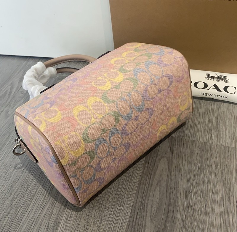 NWT Coach Rowan Satchel Bag In Rainbow Signature Canvas CDA90 Sand Multi gallery