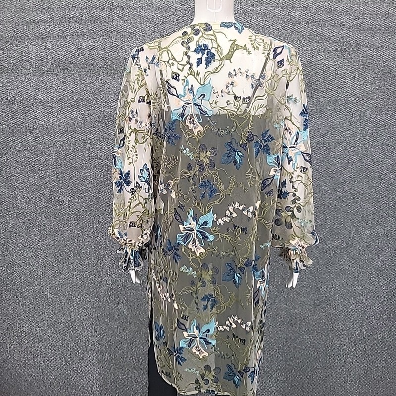Indigo Thread Co Womens Dressy Open Front Sheer Embroidered Cardigan Medium Size gallery