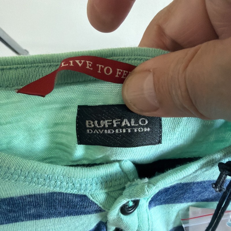 Buffalo David Bitton Men’s L Henley Shirt Mint Blue Striped NWT Tags gallery