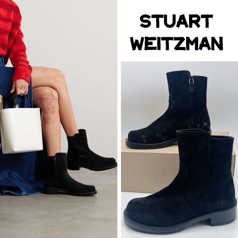 Stuart Weitzman 5050 Bold Zip Bootie Ankle Boots Black Suede US 10 – Made SPAIN