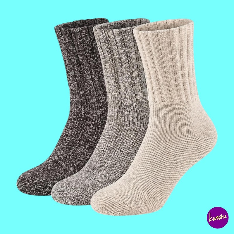 SUKMODEN Women’s Thermal Wool Blend Socks 3-Pack, Coffee Assorted, UK 4-8
