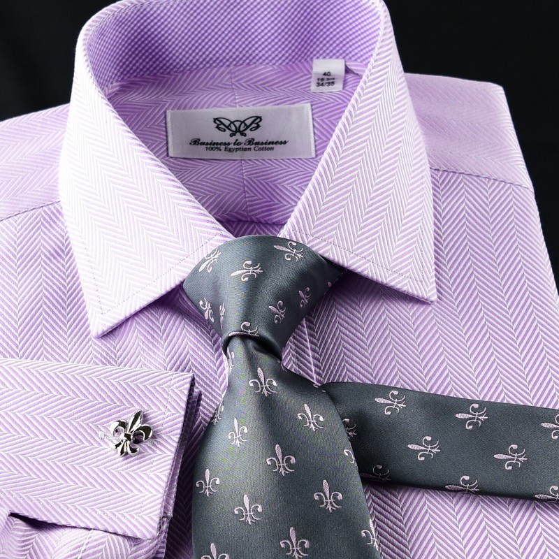 Purple Herringbone Twill Formal Business Dress Shirt Pink Check Sexy Boss Design gallery
