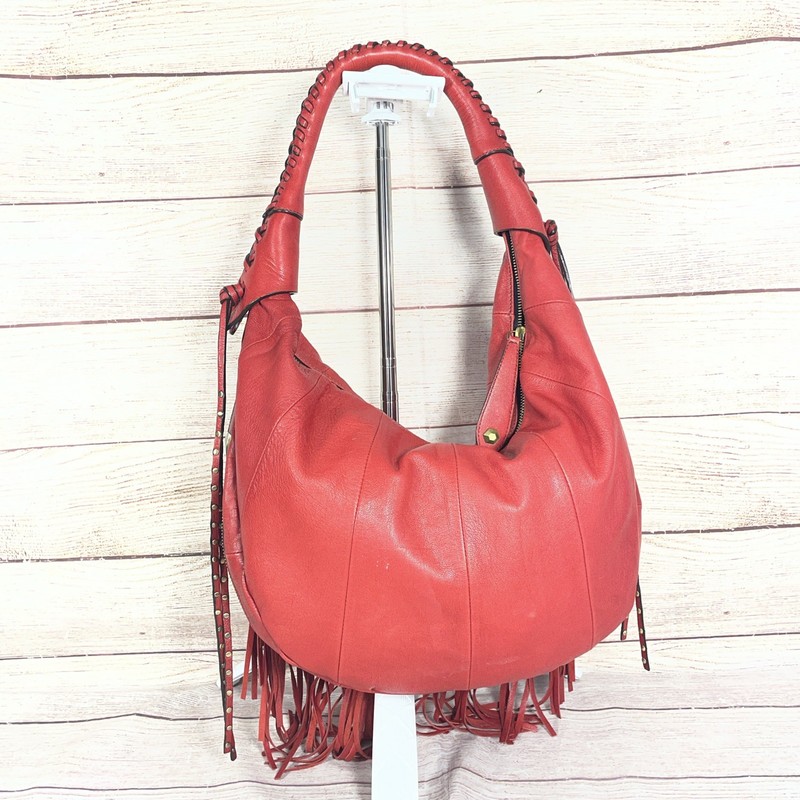 OrYANY Angie Red Leather Fringed Hobo Shoulder Bag RARE PRISTINE gallery